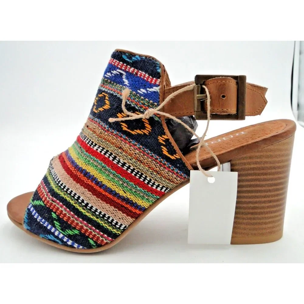 Roper Womens 6.5 Mika Aztec Tapestry Buckle Heel Sandal Slingback Leather New